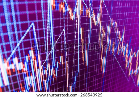 Finance business background, stock exchange chart graph.  Abstract stock market diagram trade. Blue, purple, violet, pink color.