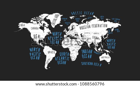 Poster Earth map with the name of the countries
