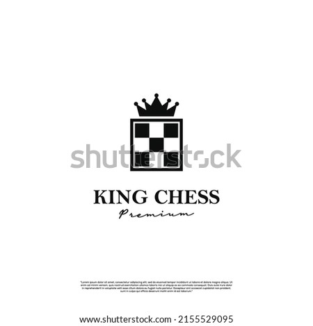 chess king logo design black and white monochrome icon, chessboard with crown logo concept