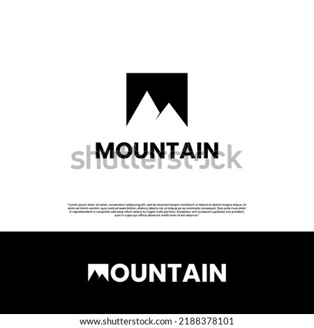 word mountain with mountain icon as letter M. logo silhouette monochrome design