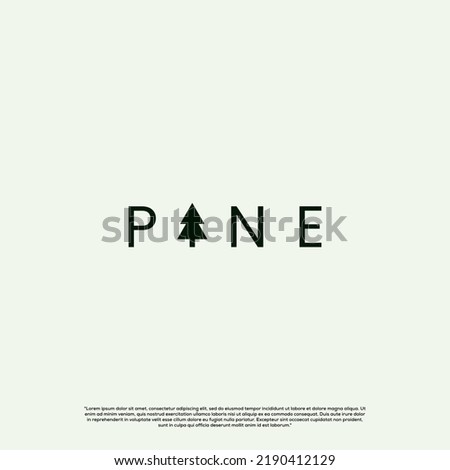 pine word with pine tree icon as letter I. wordmark logo design