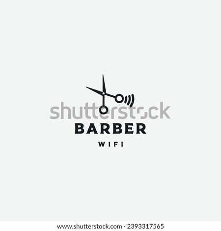 Scissors combine with wifi logo, barber connection logo concept
