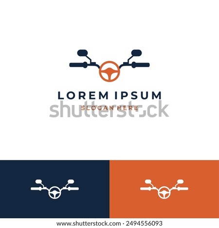 Motorcycle handlebar modern logo design with steering wheel motorcycles club logo