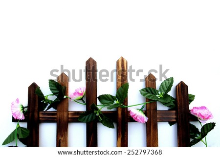 artificial wooden fence decoration with artificial flower