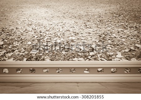 image of terrace and dry leave on turf  ,vintage tone