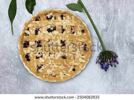 Similar – Image, Stock Photo Sliced blueberry pie. Lattice crust cake top view