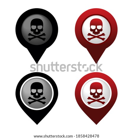 Set of danger area pinpoint sign. Skull, crossbones. Dangerous location. Illustration vector