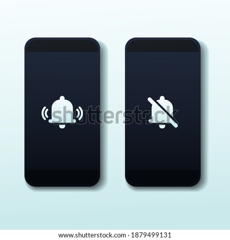 Smartphone volume on and off. Mute sign. Silent mode or vibrate mode on  smartphone. Notification bell icon. Illustration vector