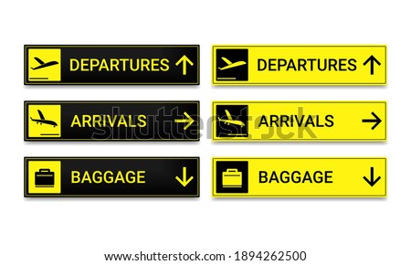 Set of airport signboard. Departure, arrival and baggage sign. Illustration vector