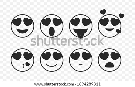 Set of emoji love icon. Emoticon with heart. Cute expression. Illustration vector