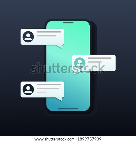 Chat messages notification with text preview on smartphone. Messages bubbles with user profile. Online talking, speak, conversation, dialog concept. Illustration vector