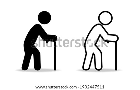 Set of old man with cane. Illustration vector