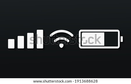 Set of status bar icon. Mobile phone system icons. Signal, wifi, and battery charge level. Illustration vector