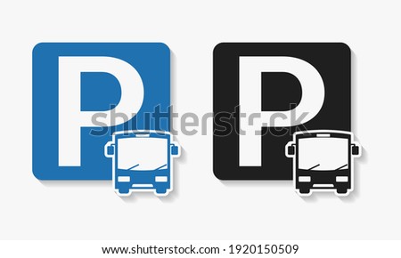 Set of bus parking sign. Bus parking zone. Illustration vector