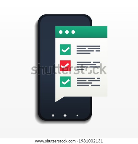 Smartphone with checklist. Document form. Tasklist. Check marks. Illustration vector
