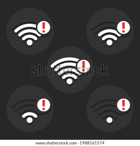 Set of Wifi icon with exclamation mark. Wifi internet not available. Network waning, alert, error, wrong, incorrect, disconnect. Illustration vector