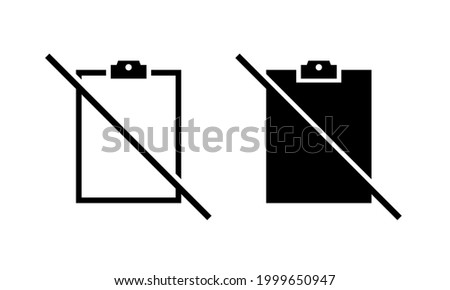 No clipboard, blocked. Paper file crossed out. No document report. Illustration vector