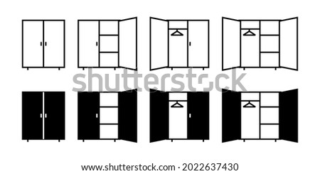 Wardrobe icon, open and closed. Cupboard symbol. Illustration vector