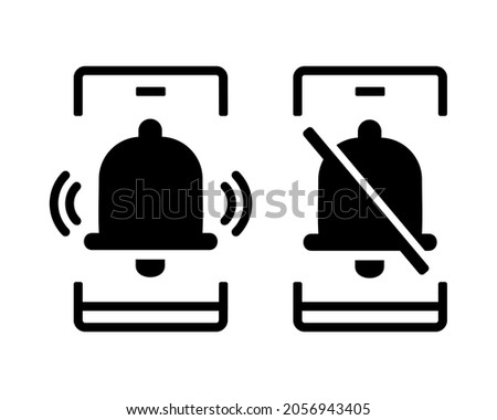 Mobile phone volume on and off. Mute sign. Silent mode or vibrate mode. Notification bell ring icon. Illustration vector