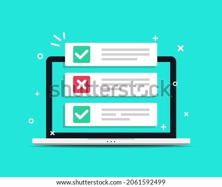 Checklist on laptop screen. EQuestionnaire form test, checklist survey. Illustration vector