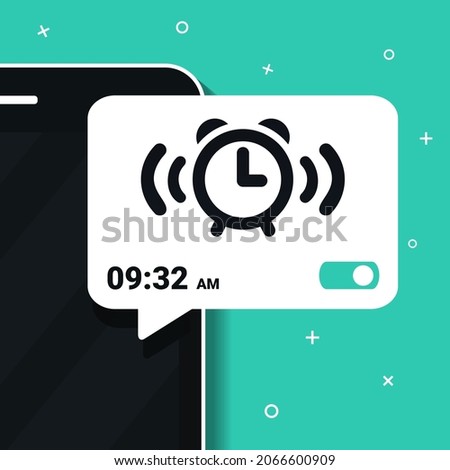 Wake up time settings. Alarm clock app on smartphone screen. Set up alarm reminder on phone. Illustration vector