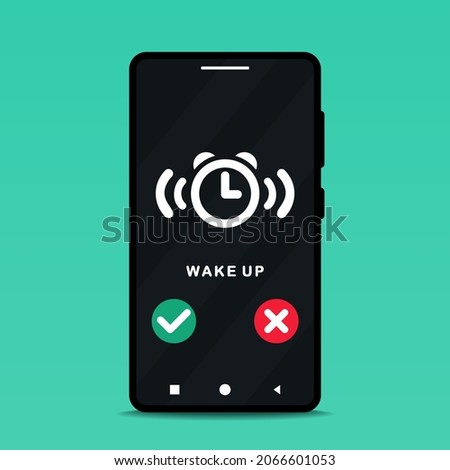 Wake up time settings. Set up alarm reminder on phone. Illustration vector