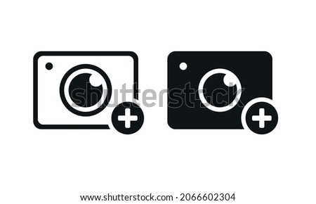 Camera icon with plus. Add photo icon. Illustration vector
