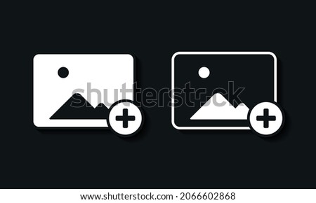 Add image. Photo gallery with plus icon. Create new picture. Illustration vector