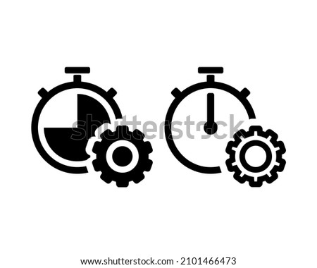 Stopwatch with gear icon. Timer setting sign. Illustration vector