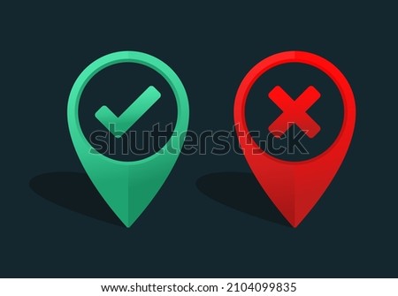 Pointer map pin with check mark sign. Illustration vector