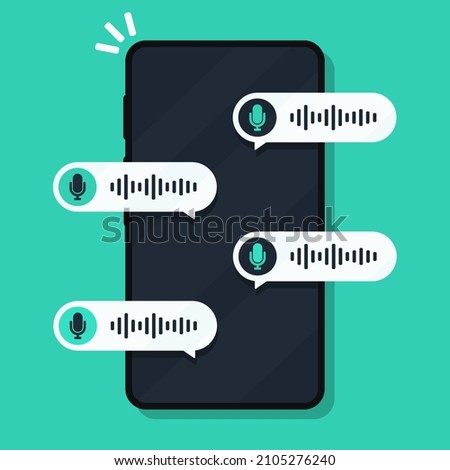 Voice notes. Smartphone with voice messages bubbles. Vector illustration