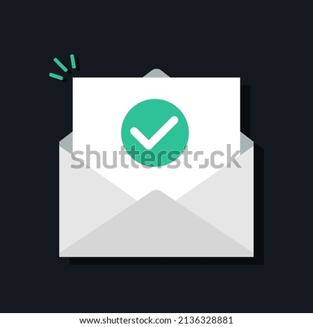 Check mark document in mail envelope. Approved document. Vector illustration