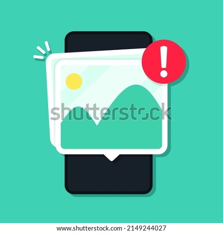 Image picture warning on mobile phone screen. Vector illustration