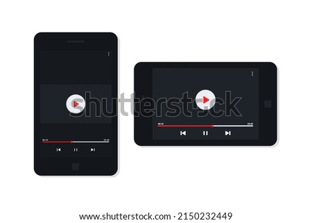Video player on smart phone screen. Streaming on phone. Vectorillustration