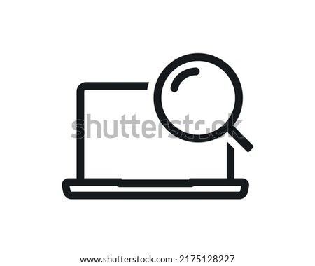 Laptop computer with magnifying glass icon. Vector illustration
