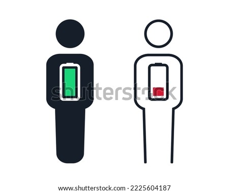 Human level energy. Person with battery icon. Illustration vector