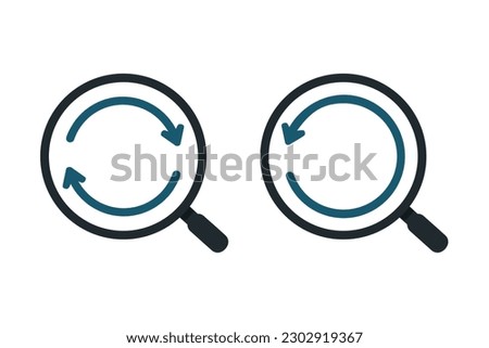 Magnifying glass sync icon. Vector illustration