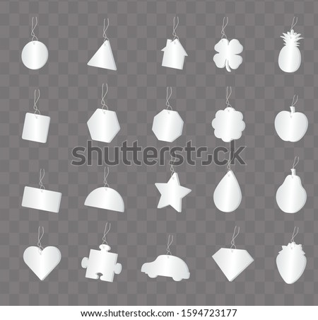 Vector illustrations of hanging air fresheners in a variety shapes to be used for editable mockups or product presentations.