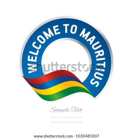 Welcome to Mauritius flag ribbon travel logo icon stamp