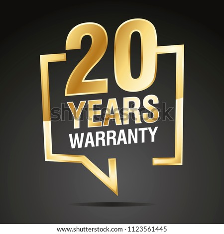 20 Years Warranty in speech brackets gold black sticker icon