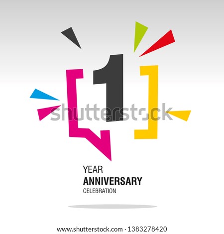 1 Year Anniversary colorful white modern logo icon banner