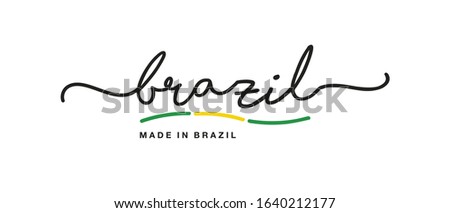 Made in Brazil handwritten calligraphic lettering logo sticker flag ribbon banner