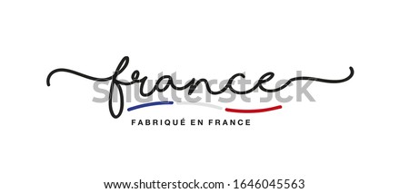 Made in France logo French language handwritten calligraphic lettering sticker flag ribbon banner