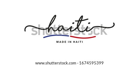 Made in Haiti handwritten calligraphic lettering logo sticker flag ribbon banner