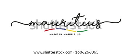 Made in Mauritius handwritten calligraphic lettering logo sticker flag ribbon banner