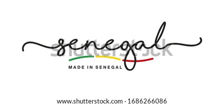 Made in Senegal handwritten calligraphic lettering logo sticker flag ribbon banner