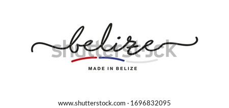 Made in Belize handwritten calligraphic lettering logo sticker flag ribbon banner