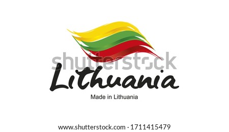 Made in Lithuania handwritten flag ribbon typography lettering logo label banner