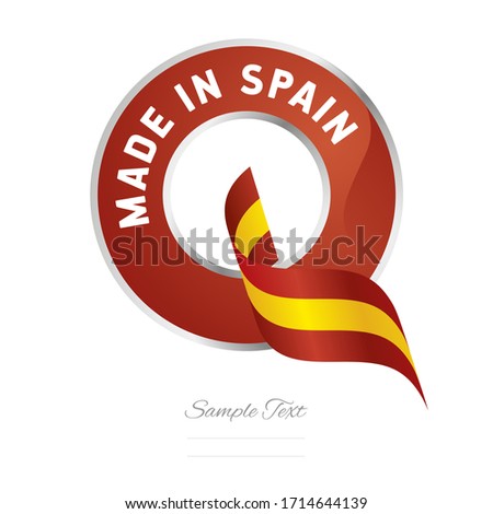 Made in Spain flag ribbon Quality Q sign logo red color label button banner