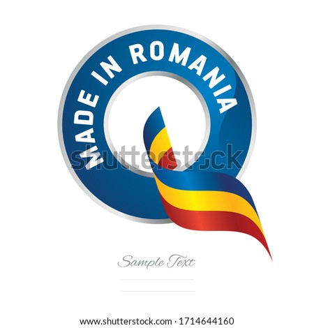 Made in Romania flag ribbon Quality Q sign logo blue color label button banner